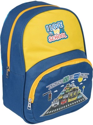 3031 Arabalar Desenli Lacivert Sarı Anaokul Çantası