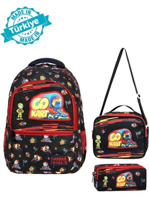3'lü Set Lisanslı Seri Erkek Çocuk Okul Sırt Çantası, Beslenme Çantası ve Kalemlik