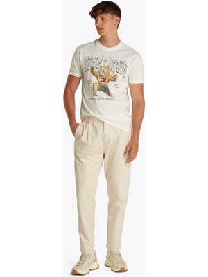 Tommy Jeans Bisiklet Yaka Ekru Erkek T-Shirt DM0DM20818YBL Tjm Reg Vrsıty Nvl