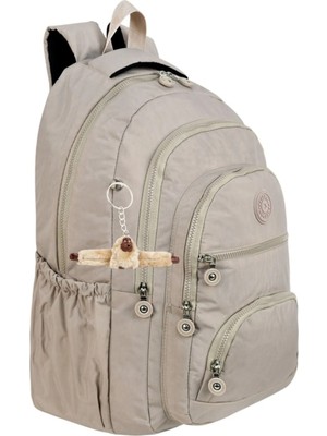 Lüx Krinkıl Kumaş Lise ve Ortaokul Sırt Çantası, Krinkıl Okul Çantası, Maymun Anahtarlık Hediyeli