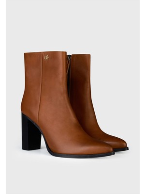 Adl Deri Yandan Fermuarlı Kalın Topuklu Bot Taba 11644358000