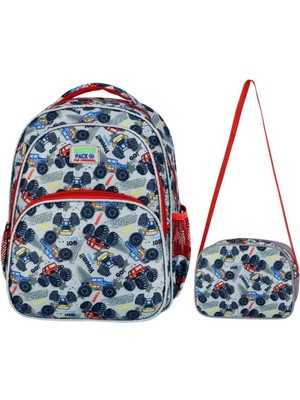 Araba Desenli Gri Ilkokul Çantası