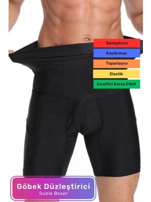 Lidya Cottone Özel Üretim Şekillendirici Basen Göbek Toparlayıcı Bel Erkek Siyah Boxer Korse