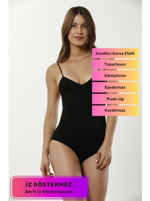 Şekillendirici Etkili Push-Up Toparlayıcı Iz Saklayan Lazer Kesim Askılı Çıtçıtlı Slip Body Zıbın Korse