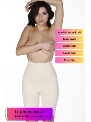 Özel Tasarım Vücut Şekillendirici Kadın Kaymaz Silikonlu Doğum Sonrası Toparlayıcı Paçalı Korse
