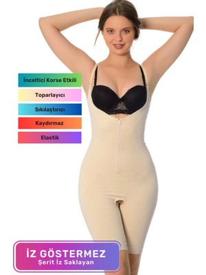 Lidya Cottone Premium Incelten Askılı Toparlayıcı Vücut Şekillendiren Kadın Fermuarlı Tam Boy Korse