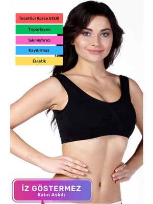 Lidya Cottone Özel Üretim Rahat Toparlayıcı Şekillendirici Kadın Dikişsiz Kalın Askılı Pedli Bustiyer