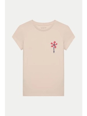 Kız Çocuk Ck Küçük Çiçek Logo T-Shirt - Açık Pembe