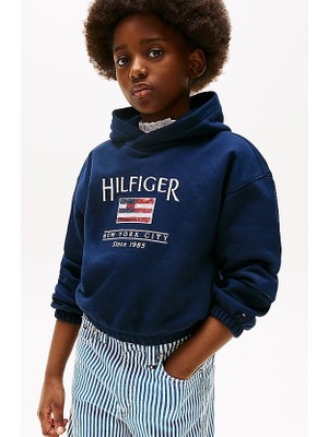 Kız Çocuk Th Sequin Bayrak Kapüşonlu Sweatshirt - Lacivert