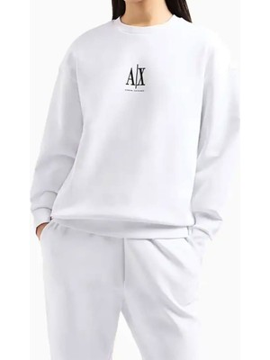 Kadın Bisiklet Yaka Sweatshirt - Beyaz