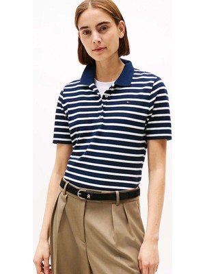 Kadın Th Pique 1985 Polo Çizgili T-Shirt - Lacivert
