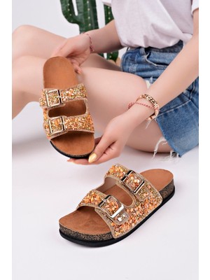 Muggo Cracow Çift Bantlı Taşlı Ayarlanabilir Kemerli Günlük Kadın Terlik