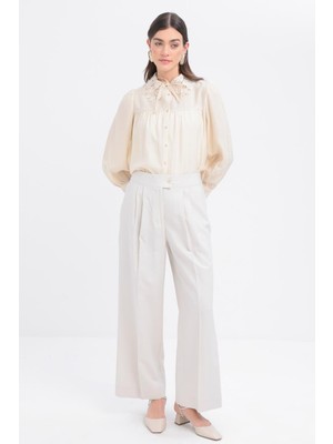 Taş-Pileli Geniş Paça Pantolon