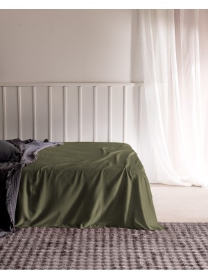 Madame Coco Ciel King Size %100 Pamuk Lastiksiz Saten Çarşaf - Haki