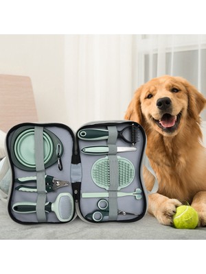  8 Parça Kedi Köpek Sağlık Bakım Seti Tüylü Düğümlü Tarak Tırnak Makas Diş Masaj Fırçası Törpü Kase