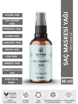 AVYNA Saç Maskesi Yağı 30 ml Cam Şişede %100 Saf ve Doğal (HAİR MASK OİL)