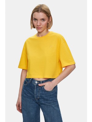 Ucla Indıana Gök Mavi Bisiklet Yaka Crop Baskılı Loose Fit Kadın Tshirt