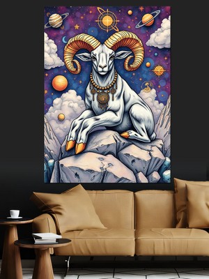 Uzaylı Keçi Sanatı Dekoratif Kanvas - Mdf Ahşap Tablo