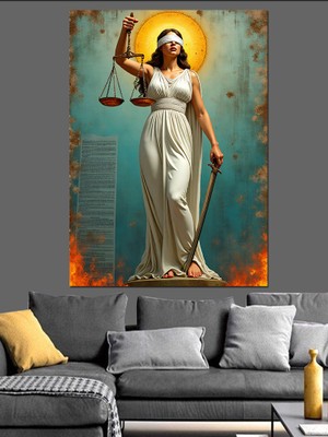 Adalet Tanrıçası Çizimi Dekoratif Kanvas - Mdf Ahşap Tablo