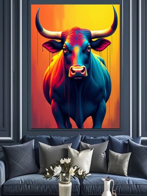 Güçlü Mavi Boğa Dekoratif Kanvas - Mdf Ahşap Tablo