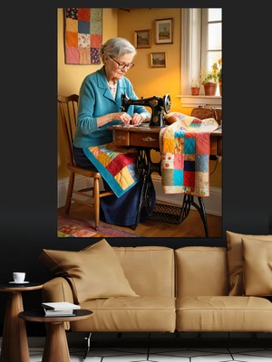Çalışan Yaşlı Kadın Dekoratif Kanvas - Mdf Ahşap Tablo