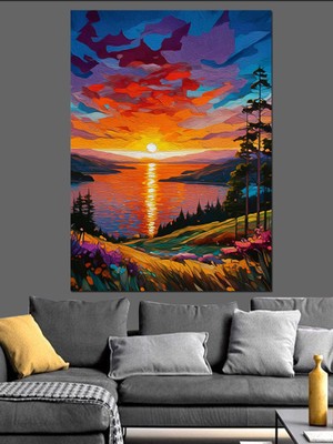Renkli Gün Batımı Manzarası Dekoratif Kanvas - Mdf Ahşap Tablo