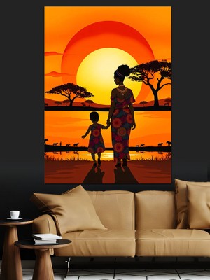 Gün Batımı Aile Dekoratif Kanvas - Mdf Ahşap Tablo
