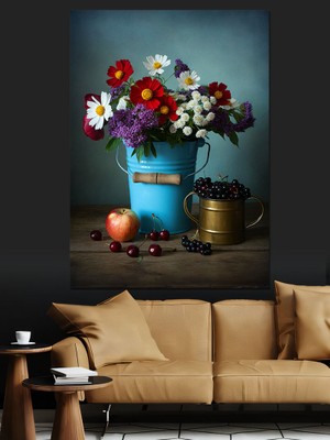 Kır Çiçeği Vazosu Dekoratif Kanvas - Mdf Ahşap Tablo