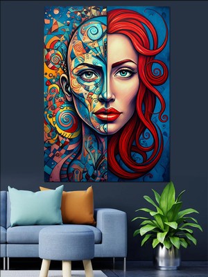 Iki Renkli Yüz Çalışması Dekoratif Kanvas - Mdf Ahşap Tablo