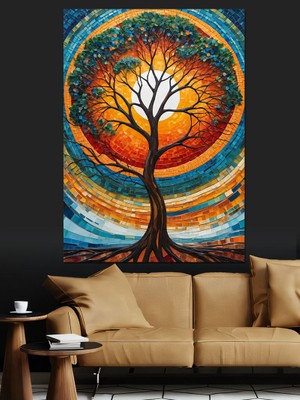 Dönen Yaşam Ağacı Dekoratif Kanvas - Mdf Ahşap Tablo