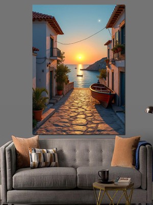Gün Batımında Dar Sokak Dekoratif Kanvas - Mdf Ahşap Tablo