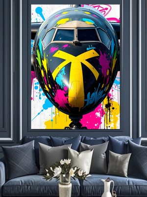 Graffiti Yolcu Uçağı Dekoratif Kanvas - Mdf Ahşap Tablo