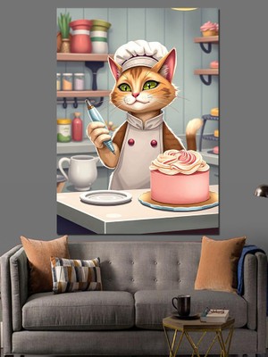 Tatlı Şef Kedi Dekoratif Kanvas - Mdf Ahşap Tablo