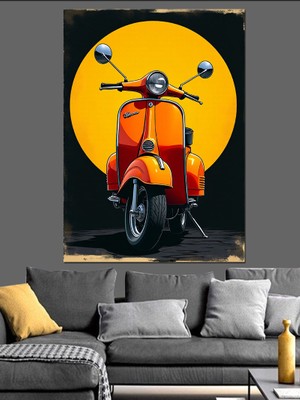 Kırmızı Vespa Scooter Dekoratif Kanvas - Mdf Ahşap Tablo