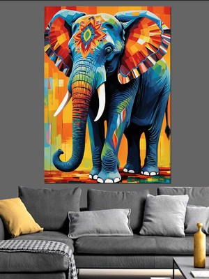 Renkli Fil Tribal Desen Dekoratif Kanvas - Mdf Ahşap Tablo