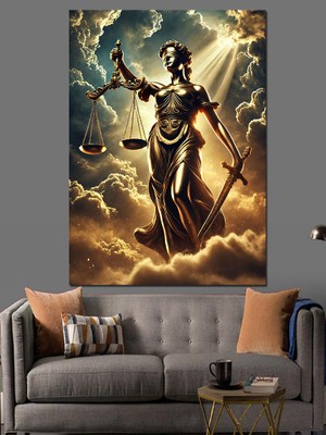 Adalet Tanrıçası Figürü Dekoratif Kanvas - Mdf Ahşap Tablo