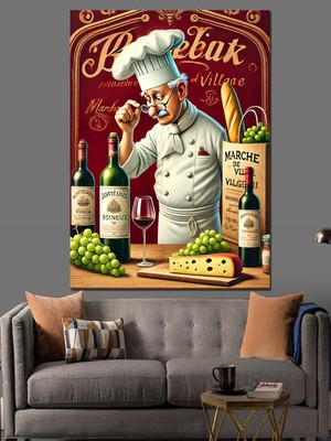 Şarap ve Peynir Şefi Dekoratif Kanvas - Mdf Ahşap Tablo