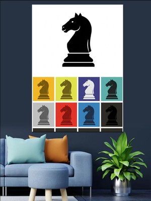 Satranç At Figürü Dekoratif Kanvas - Mdf Ahşap Tablo