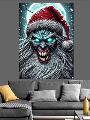 Korkutucu Noel Baba Dekoratif Kanvas - Mdf Ahşap Tablo