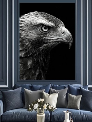 Siyah Kartal Çizimi Dekoratif Kanvas - Mdf Ahşap Tablo