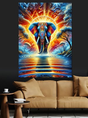 Renkli Fil Işıklı Spiral Dekoratif Kanvas - Mdf Ahşap Tablo