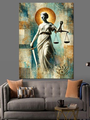 Adalet Tanrıçası Figürü Dekoratif Kanvas - Mdf Ahşap Tablo