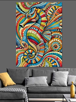 Renkli Soyut Deniz Atı Dekoratif Kanvas - Mdf Ahşap Tablo