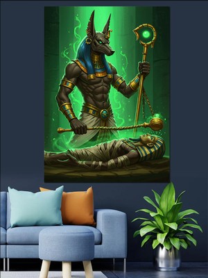 Anubis ve Mısır Motifi Dekoratif Kanvas - Mdf Ahşap Tablo