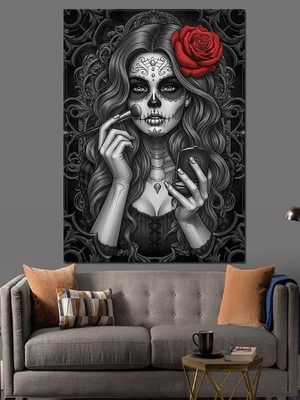 La Catrina Kadın Figürü Dekoratif Kanvas - Mdf Ahşap Tablo