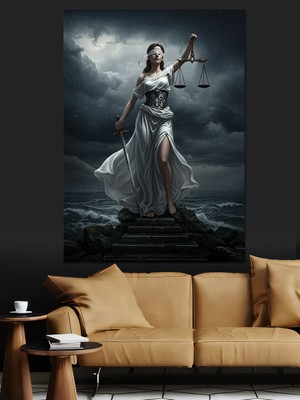 Terazi Tutucu Adalet Kadını Dekoratif Kanvas - Mdf Ahşap Tablo