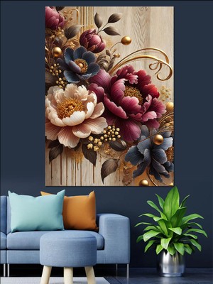 Pembe Çiçekler ve Zarif Aranjman Dekoratif Kanvas - Mdf Ahşap Tablo