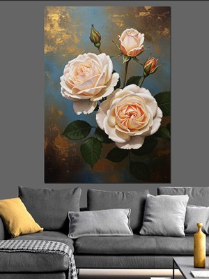 Beyaz Gül Çiçekleri Dekoratif Kanvas - Mdf Ahşap Tablo