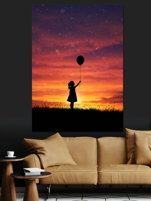 Balonla Gün Batımı Dekoratif Kanvas - Mdf Ahşap Tablo