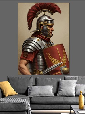 Romalı Asker ve Kırmızı Zırh Dekoratif Kanvas - Mdf Ahşap Tablo